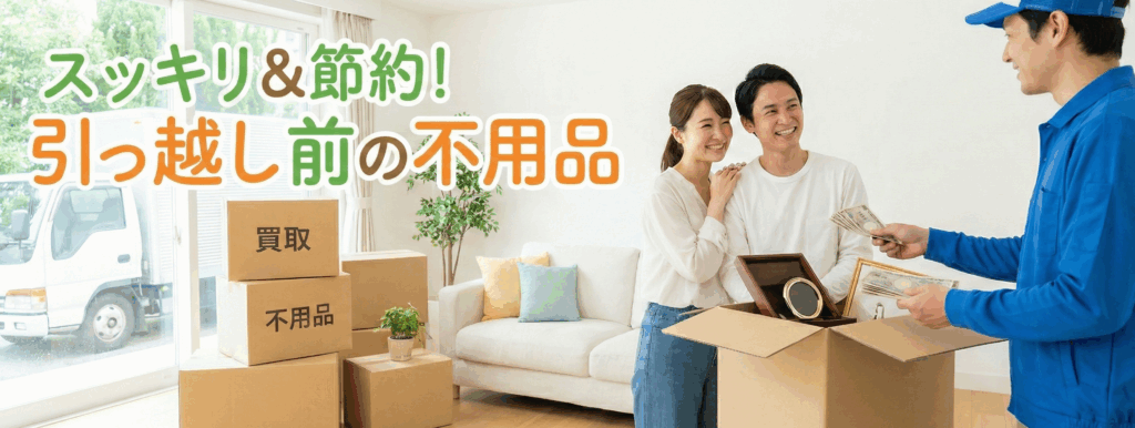 高知市で引っ越し前に不用品を片付けている様子。引っ越し業者と住人が段ボールを運び出しているシーン。