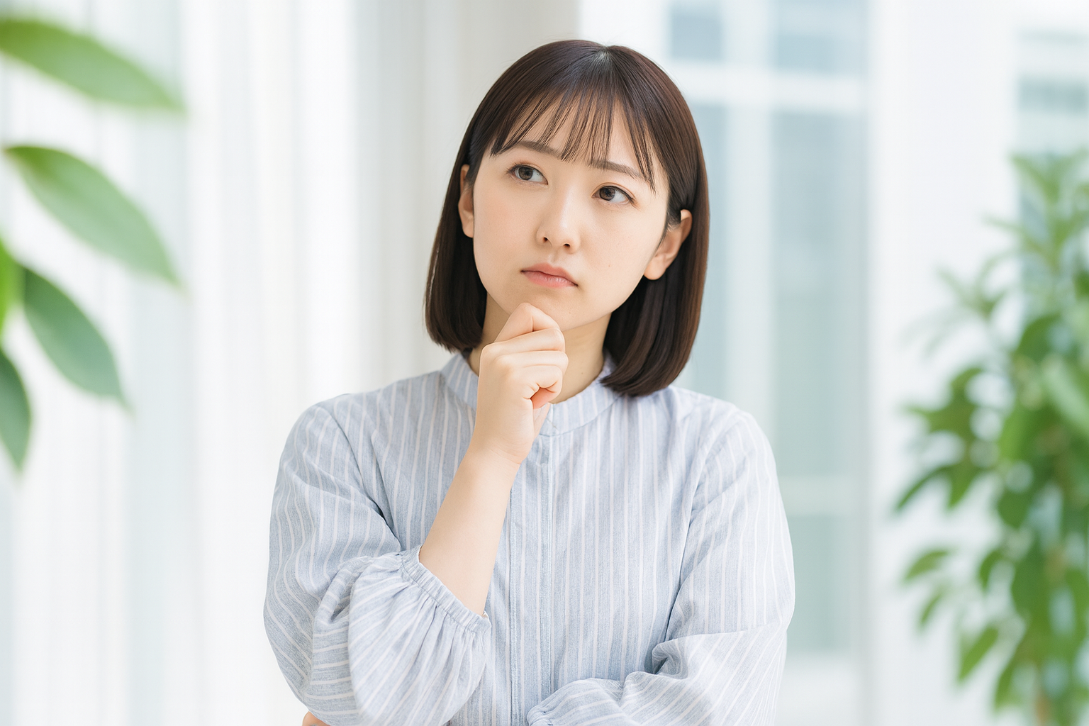 家具の処分方法について考えている高知市の女性。出張買取と不用品回収のどちらが良いか悩んでいる様子。