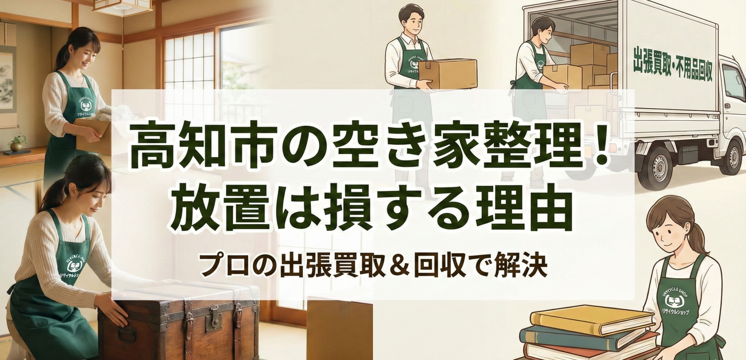 高知市で空き家整理のために出張買取と不用品回収を行っているリサイクルショップの様子