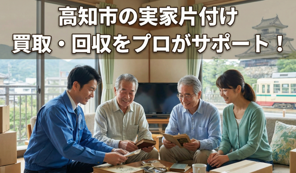 高知市で実家の片付けを出張買取スタッフがサポートしている様子